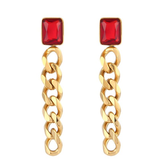 Boutique Jewelry - Red Zircon Gold‎ Chain Drop Earrings Jewelry Hypoallergenic